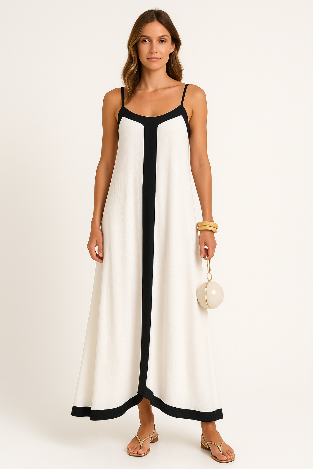 Damer Maxi Klänning – Lös Passform – Lättvikt Tyg – Spaghettiband – Kontrastdetalj