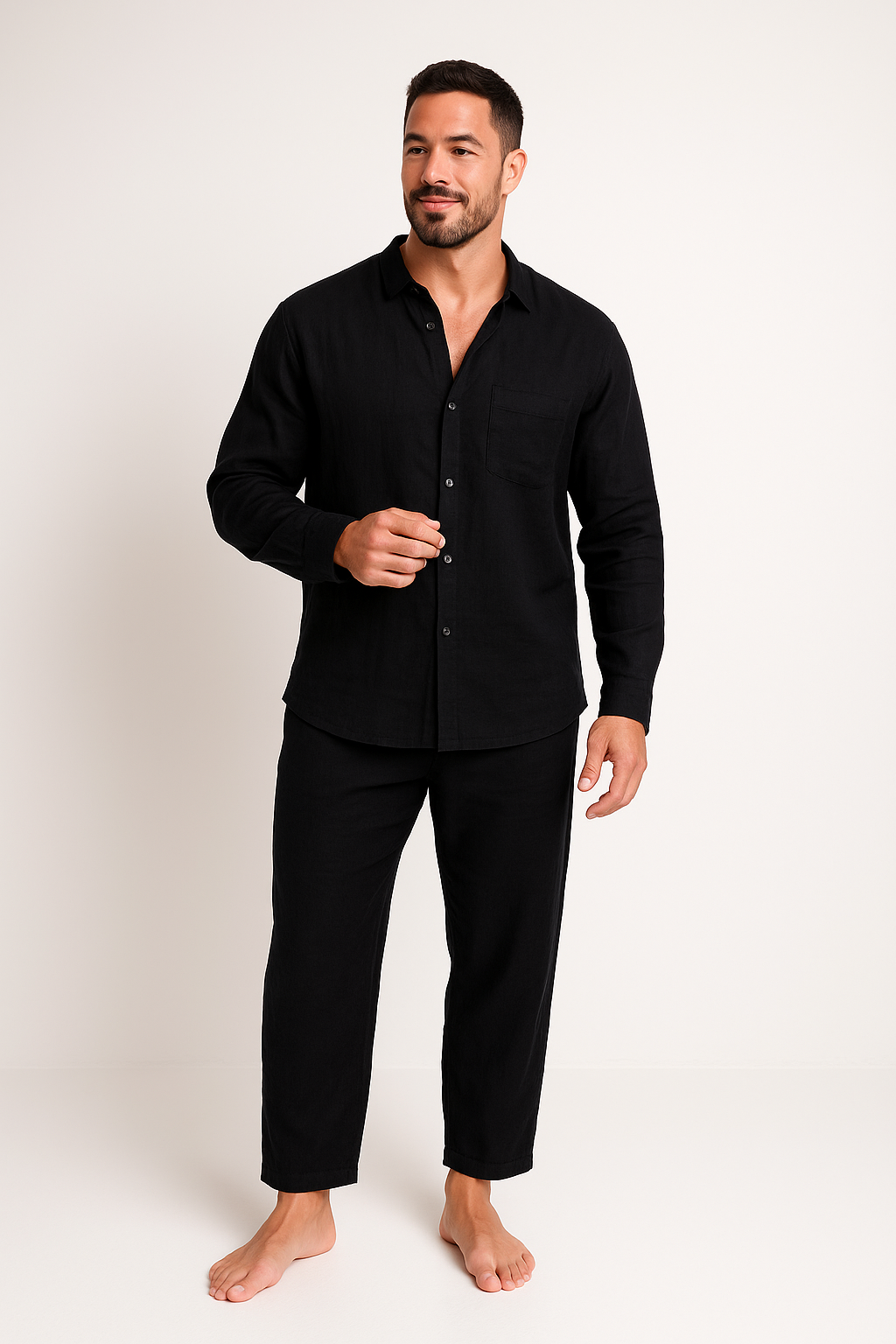 Heren Set – Linnen Shirt Relaxed Fit en Rechte Broek – Ademend Casual Outfit