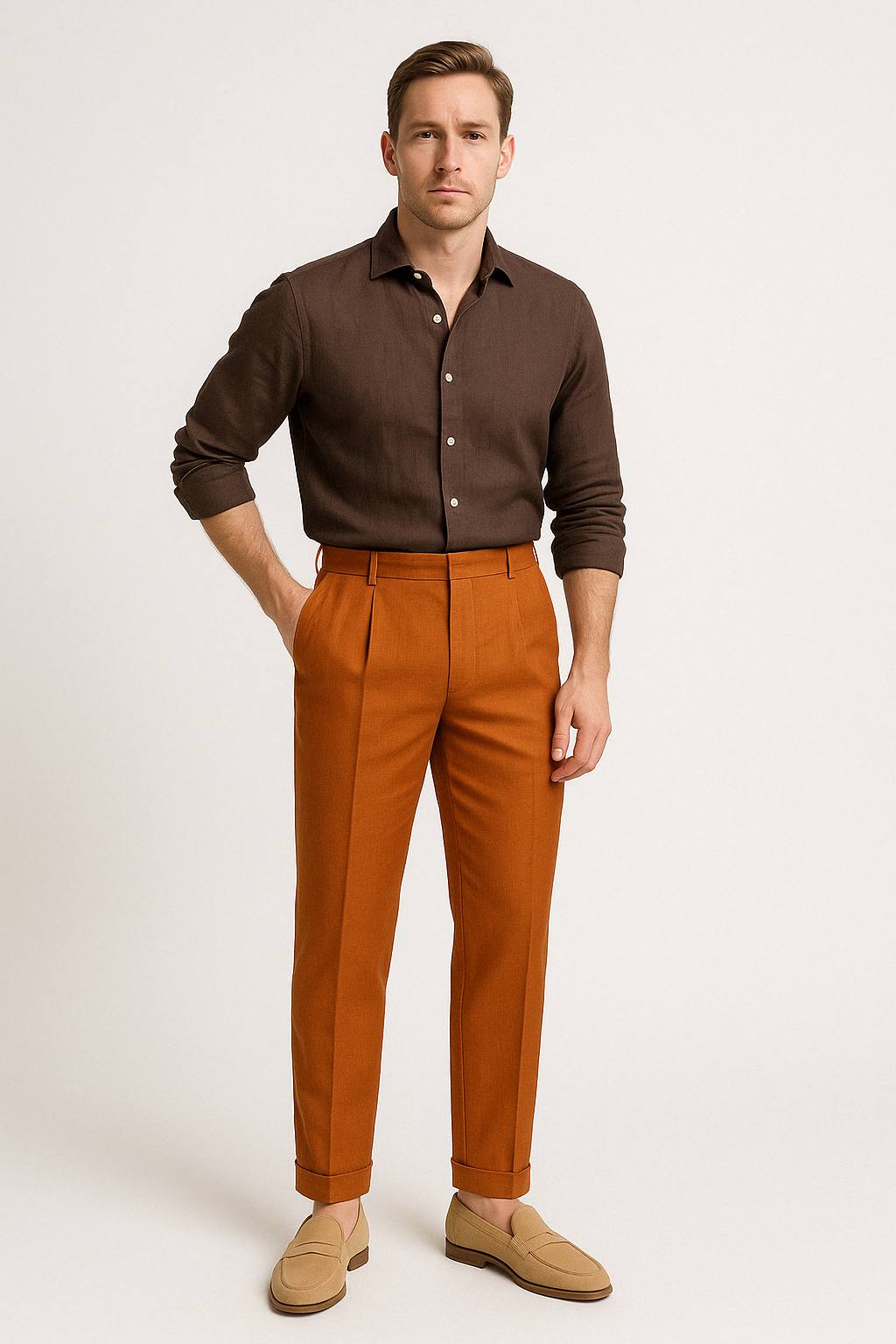 Herr Pantalong – Linne – Raka Ben – Platt Front – Formell Passform