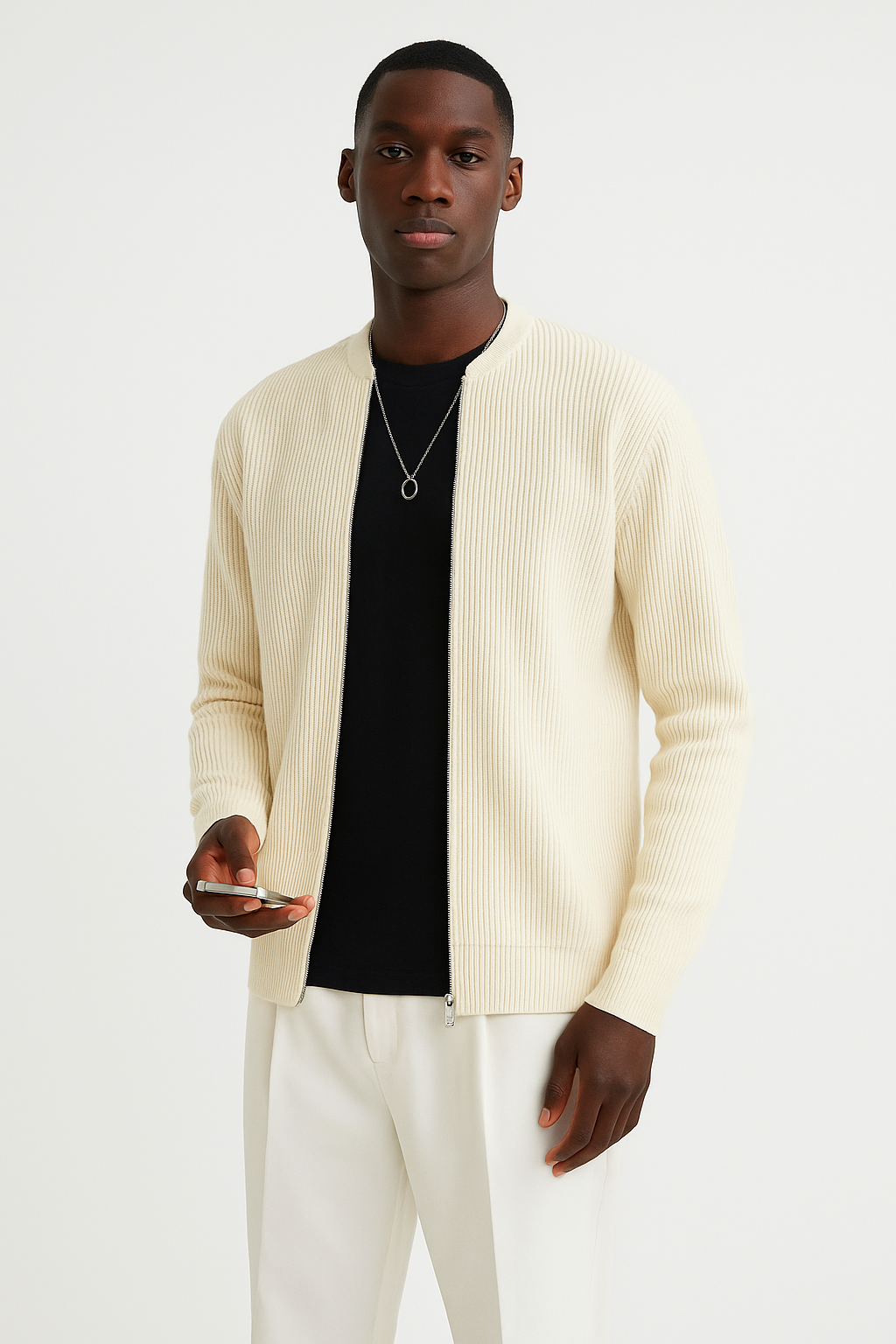 Heren Vest – Relaxed Fit – Geribd Breisel – Dubbele Rits – Lange Mouw Smart Casual