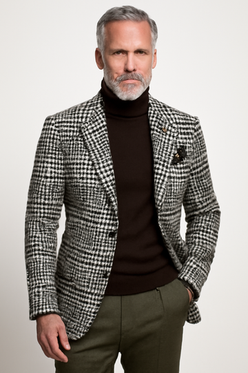 Heren Blazer – Slim Fit – Wolmix – Houndstooth – Enkelrijige Formele Look