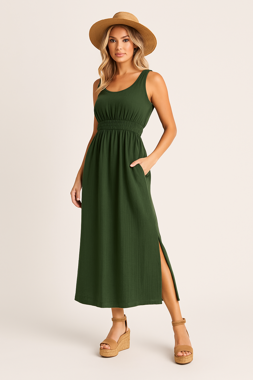 Damklänning Ärmlös – A-linje – Midi Längd – Luftig Avslappnad Passform