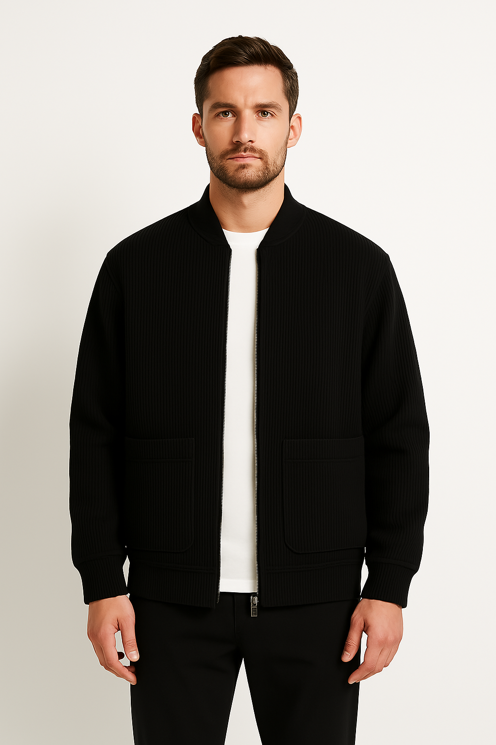 Heren Jack – Relaxed Fit – V-hals Ritssluiting – Geribbelde Textuur – Casual Stijl