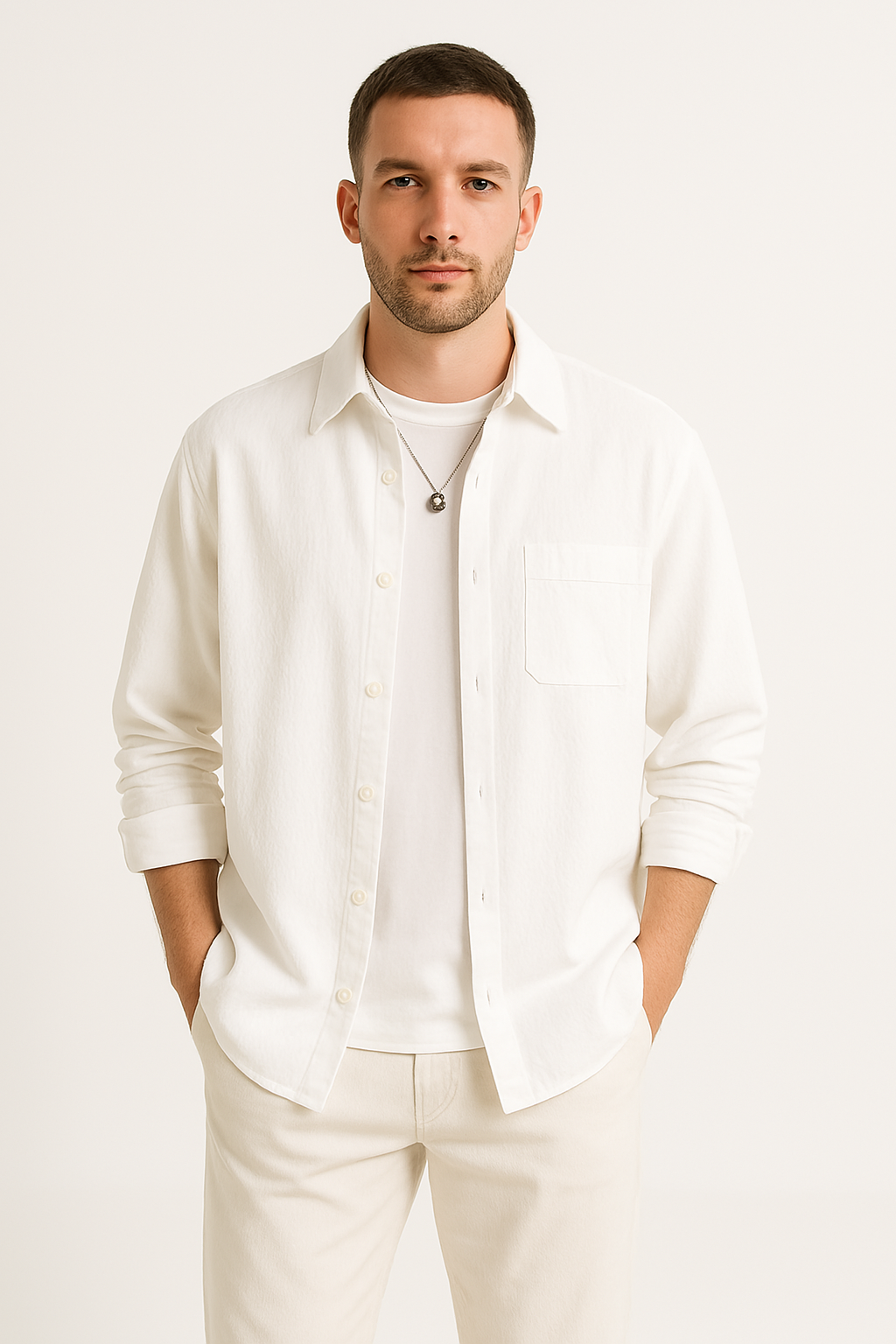 Herrskjorta – Oversized Passform – Våffelstruktur – Långa Ärmar – Avslappnad Knäppning
