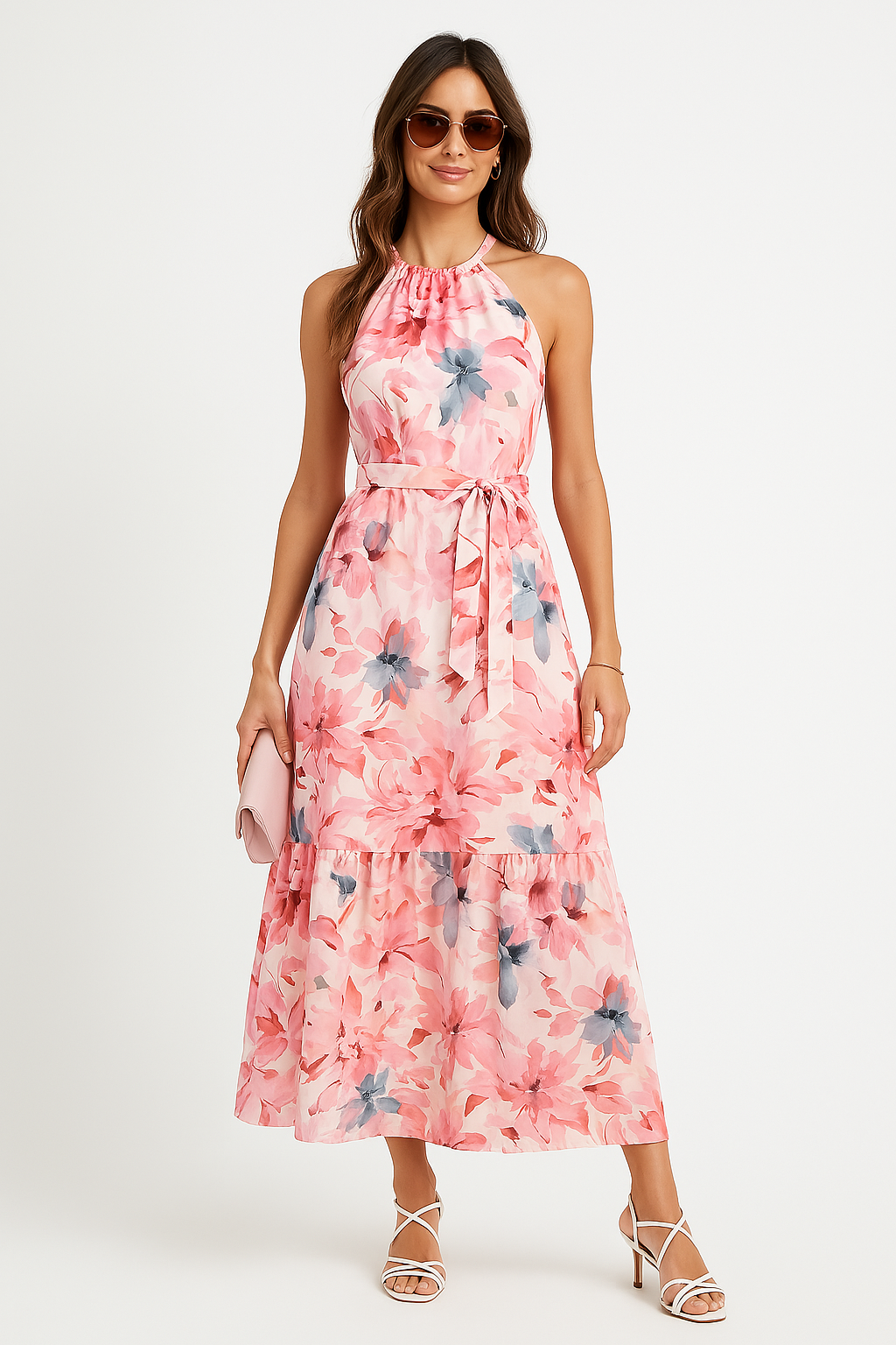 Dames Maxi Jurk – Halternek – Soepele Pasvorm – Gelaagde Rok – Verstelbare Taille