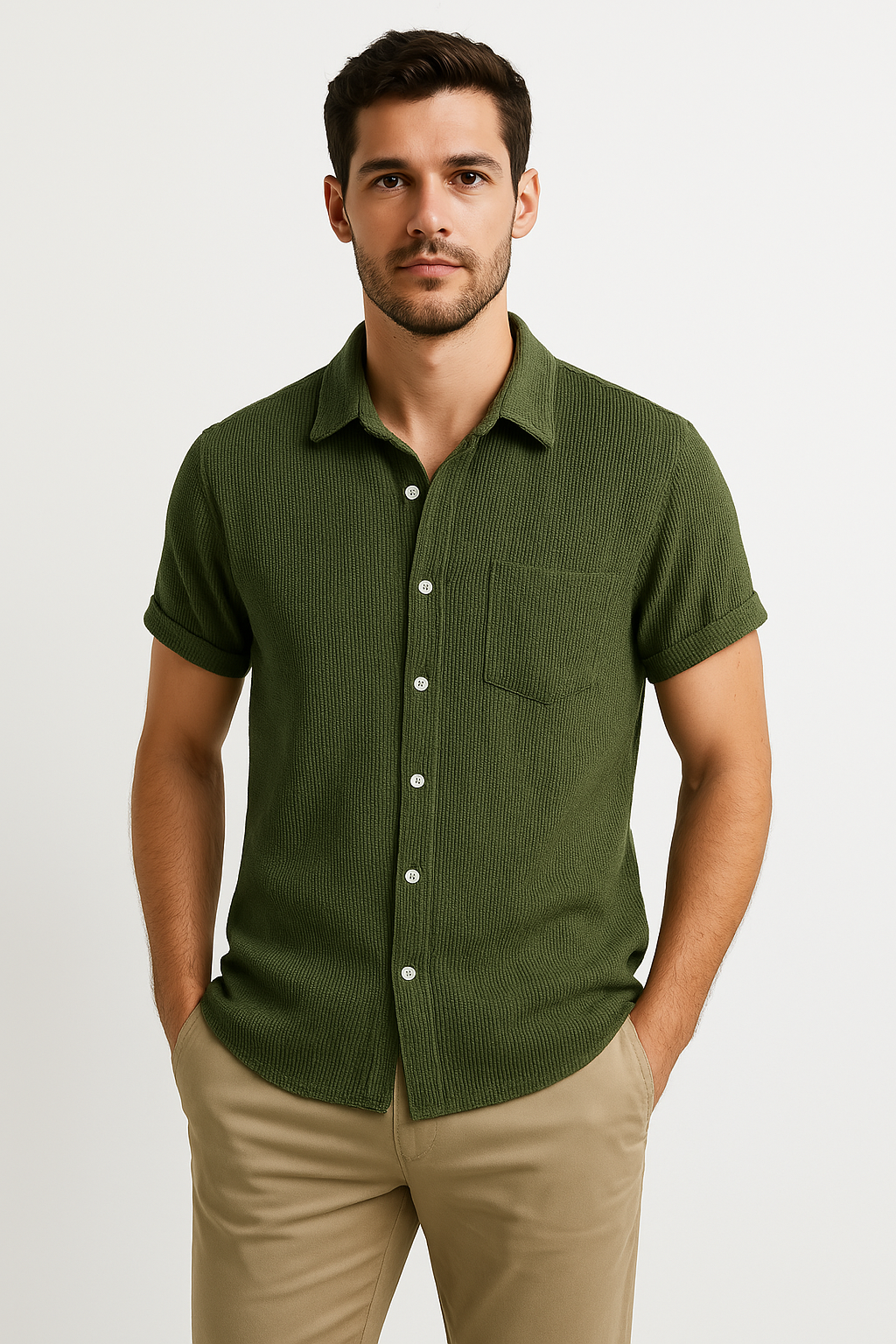 Herr Skjorta Kort Ärm – Manchester – Ledig Passform – Knäppning – Avslappnad Stil