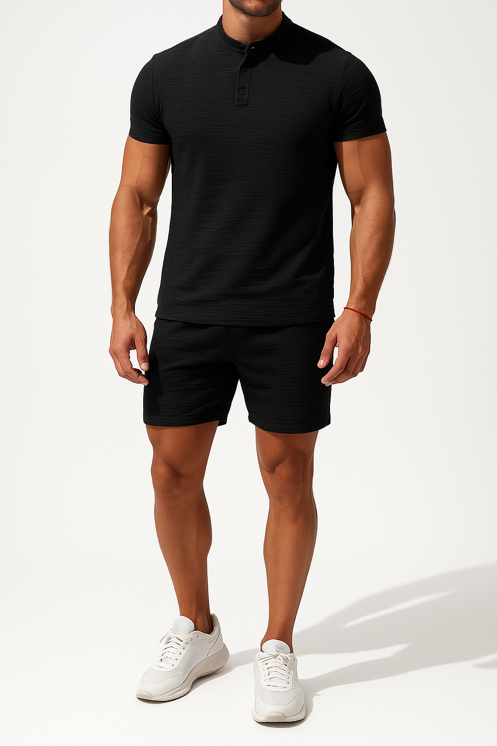 Heren Set – Katoen Linnen – Henley Shirt Slim Fit & Relaxte Korte Broek