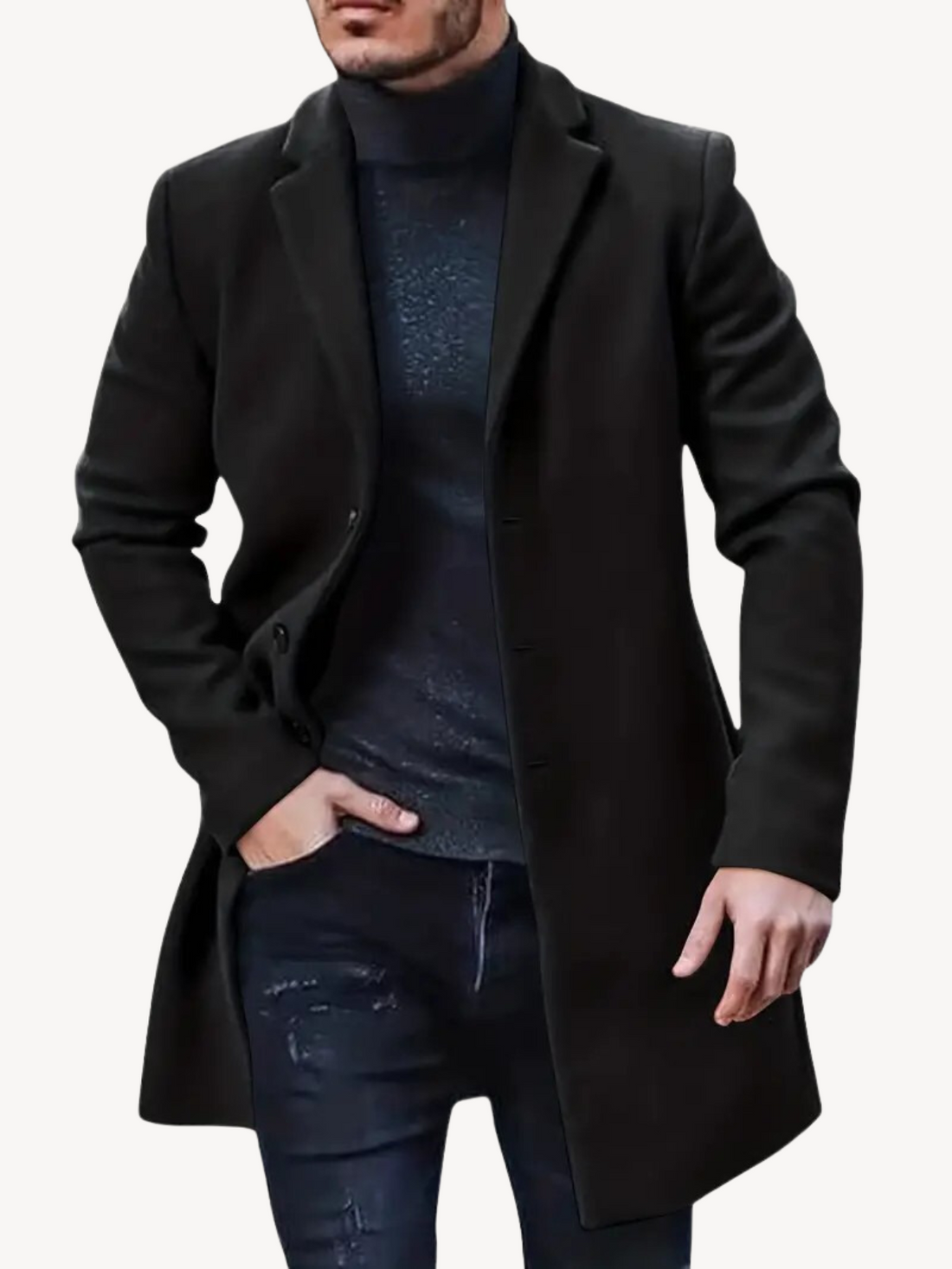 Heren trenchcoat – Getailleerd model – Wolgevoel – Middellang – Reverskraag – 3 knopen