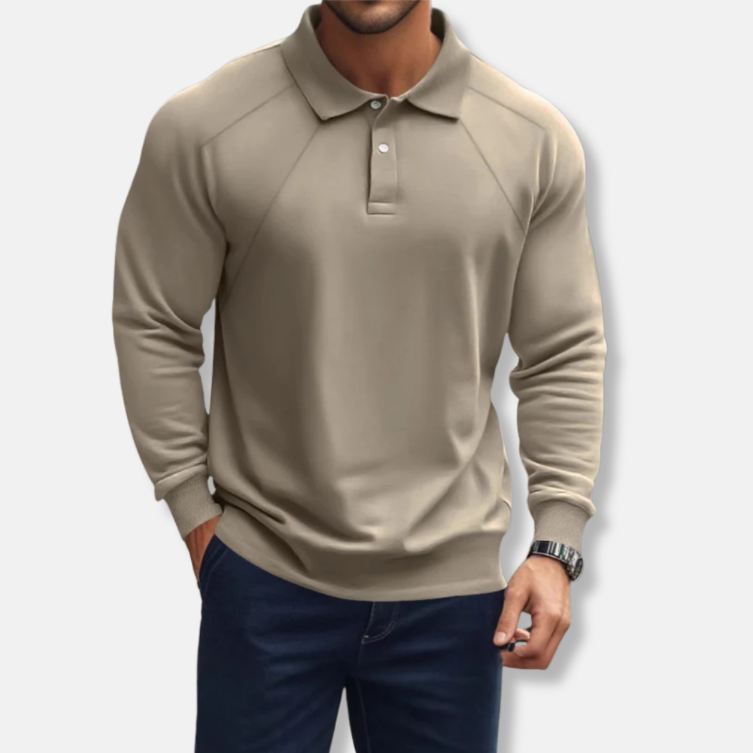 Heren Polo - Zachte Tricot - Lange Raglanmouwen - Geribde Boorden
