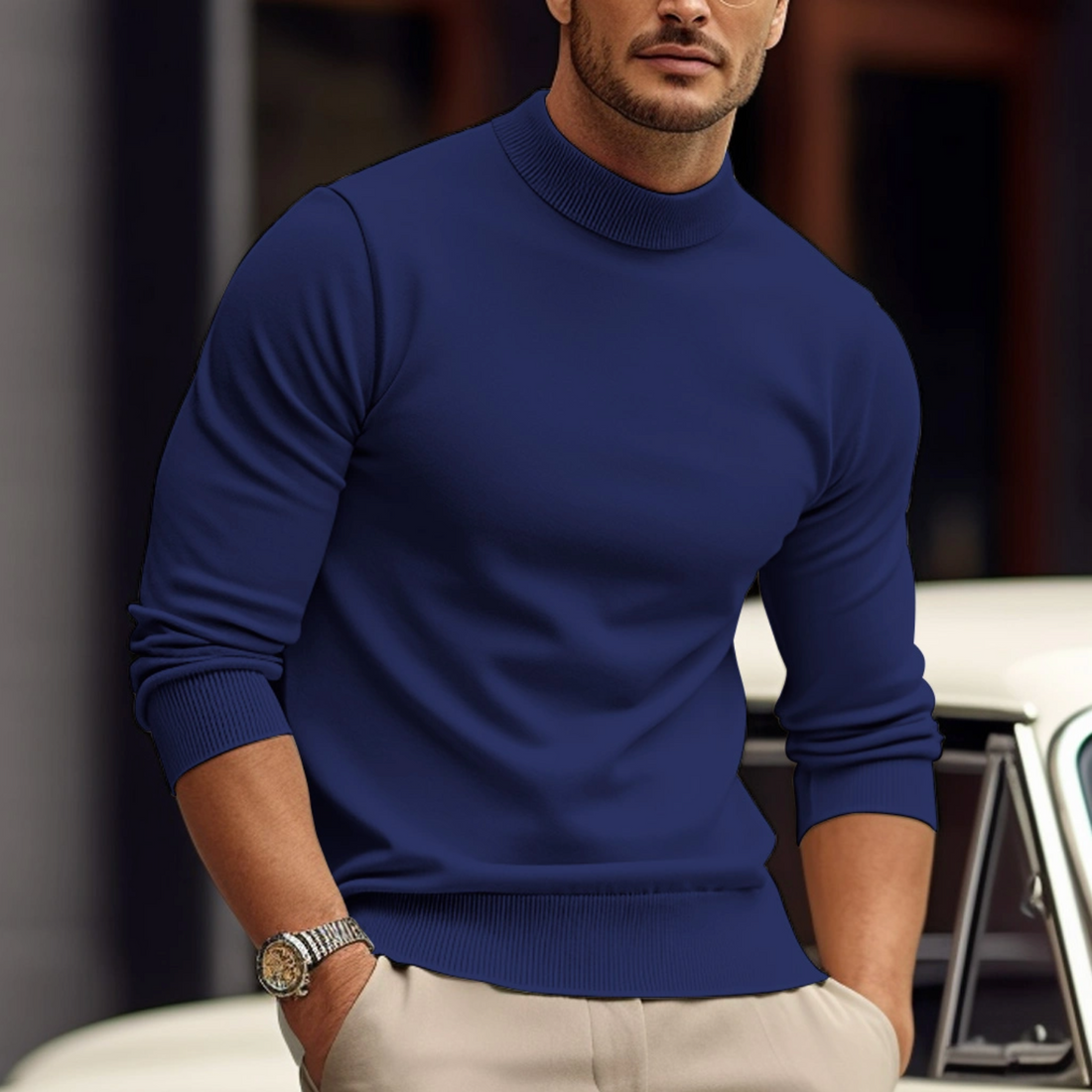 Heren trui – Slim fit – Zachte cotton – Geribde ronde hals – Casual stijl