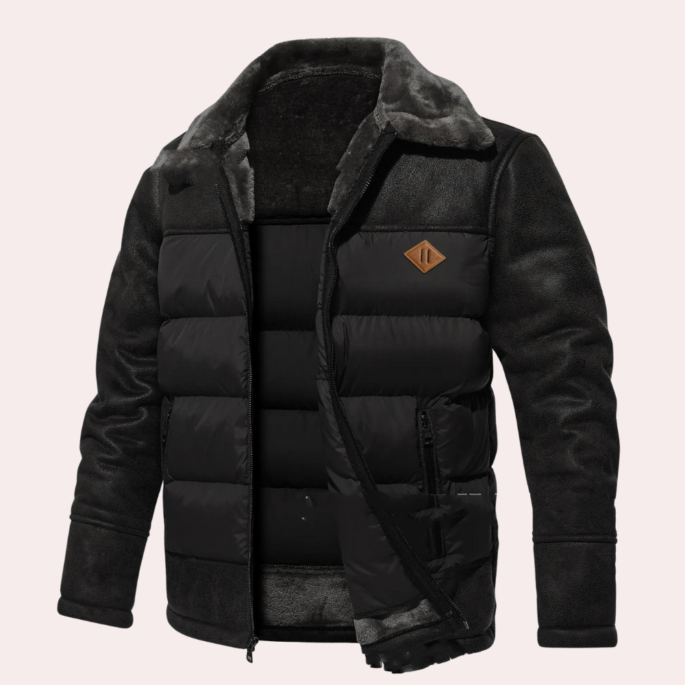 Heren Jas - Imitatieleer - Gewatteerd Voorpand - Regular Fit - Kraag