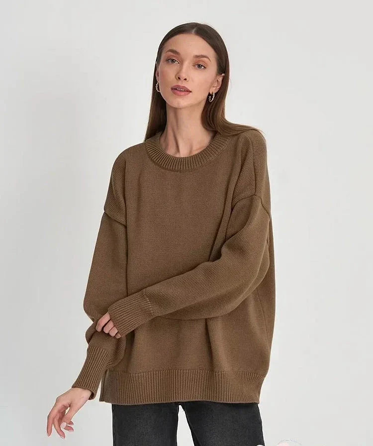 Dames Trui - Fijngebreid - Oversized - Ronde Hals - Ribboorden