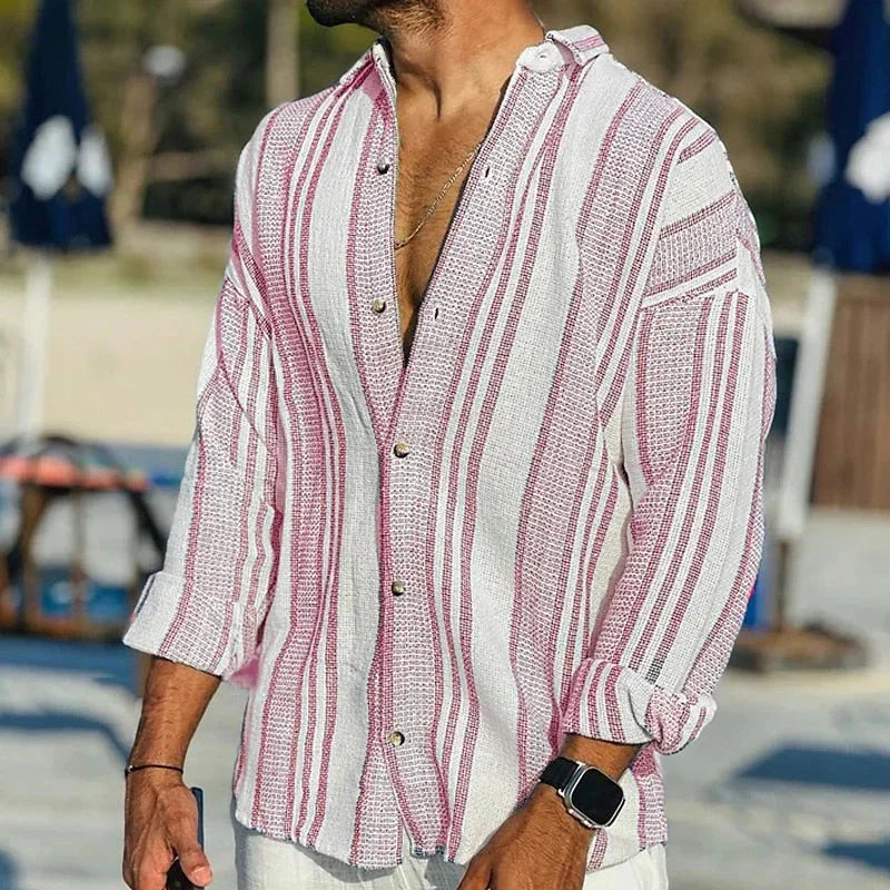 Heren Shirt met Lange Mouwen – Relaxed Fit – Ademend Materiaal – Gestreept Design