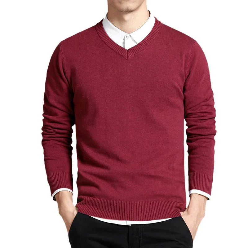 Heren Trui - Katoenmix - Slim Fit - V-Hals - Lange Mouwen - Geribde Boorden