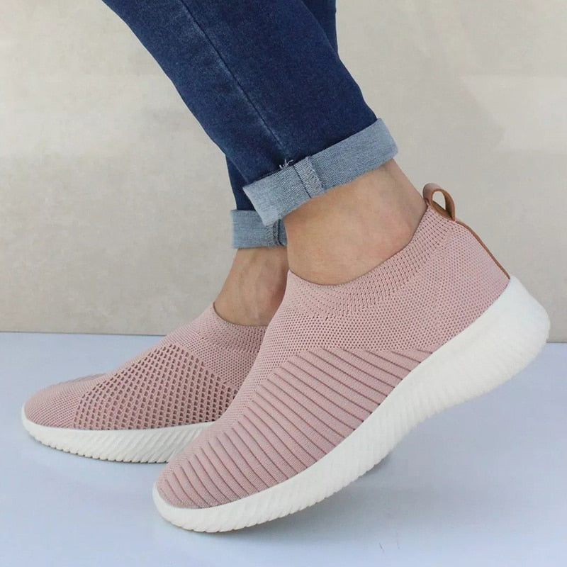 Dames Sneakers - Gebreide Mesh - Slip-On - Enkelhoog