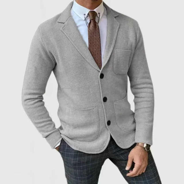 Heren Blazer – Tailored Fit – Zacht Gebreid – Enkel Rij – Notch Revers – Zakdetails