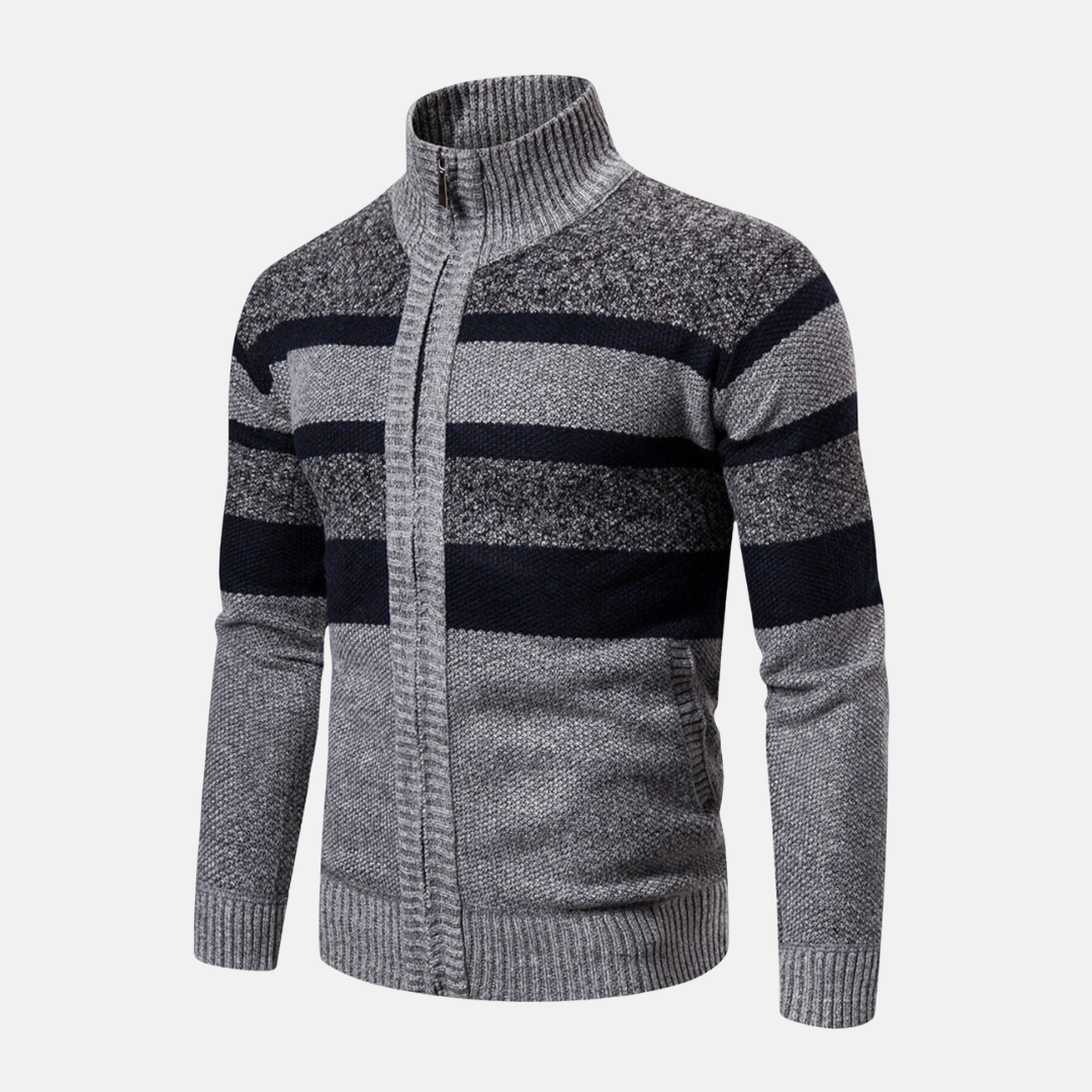 Heren Cardigan - Wolmix - Regular Fit - Col Montant - Rechte Strepen