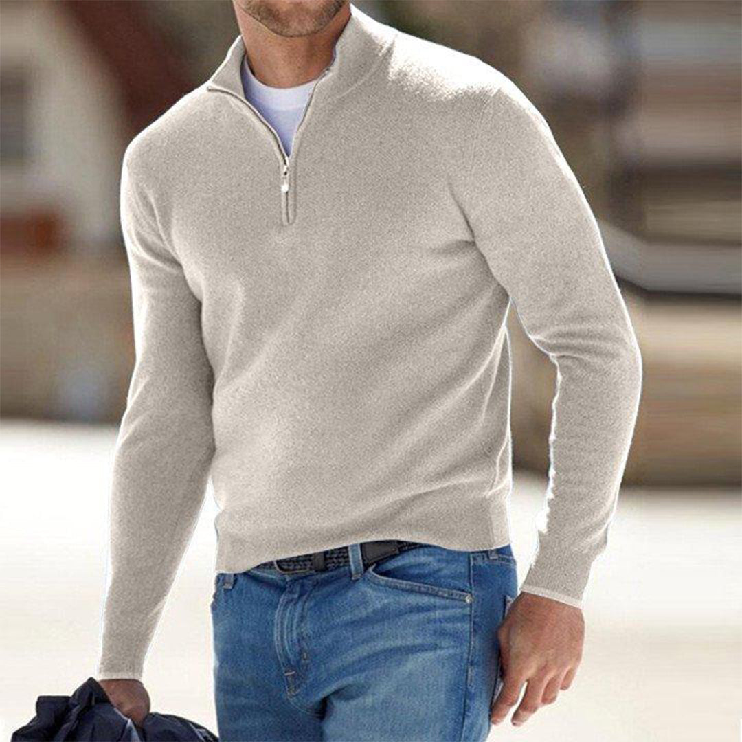 Heren Sweater – Slim Fit – Ademend Katoenmix – Halve Rits – Lichtgewicht Casual