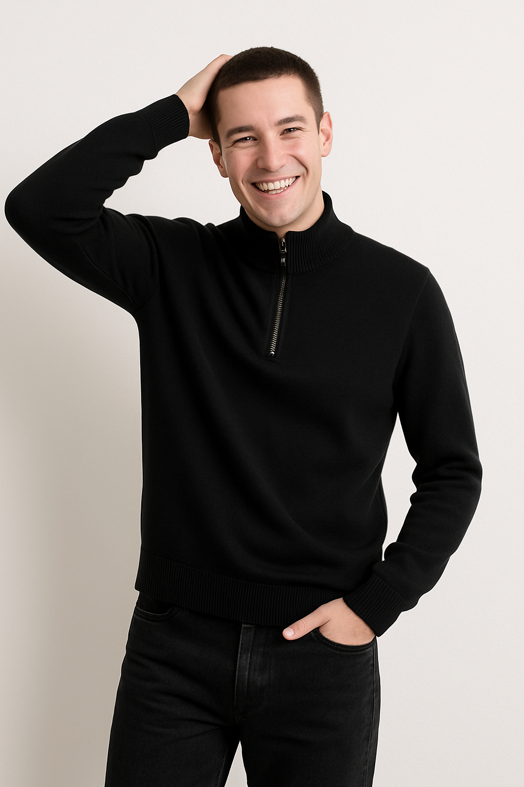 Heren Trui met Half-Zip – Wolmix Gebreid – Regular Fit – Geribde Boorden