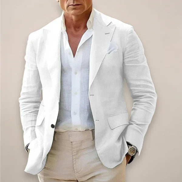 Heren Blazer – Linnen Mix – Modern Fit – Getailleerd – Twee-Knoop Sluiting