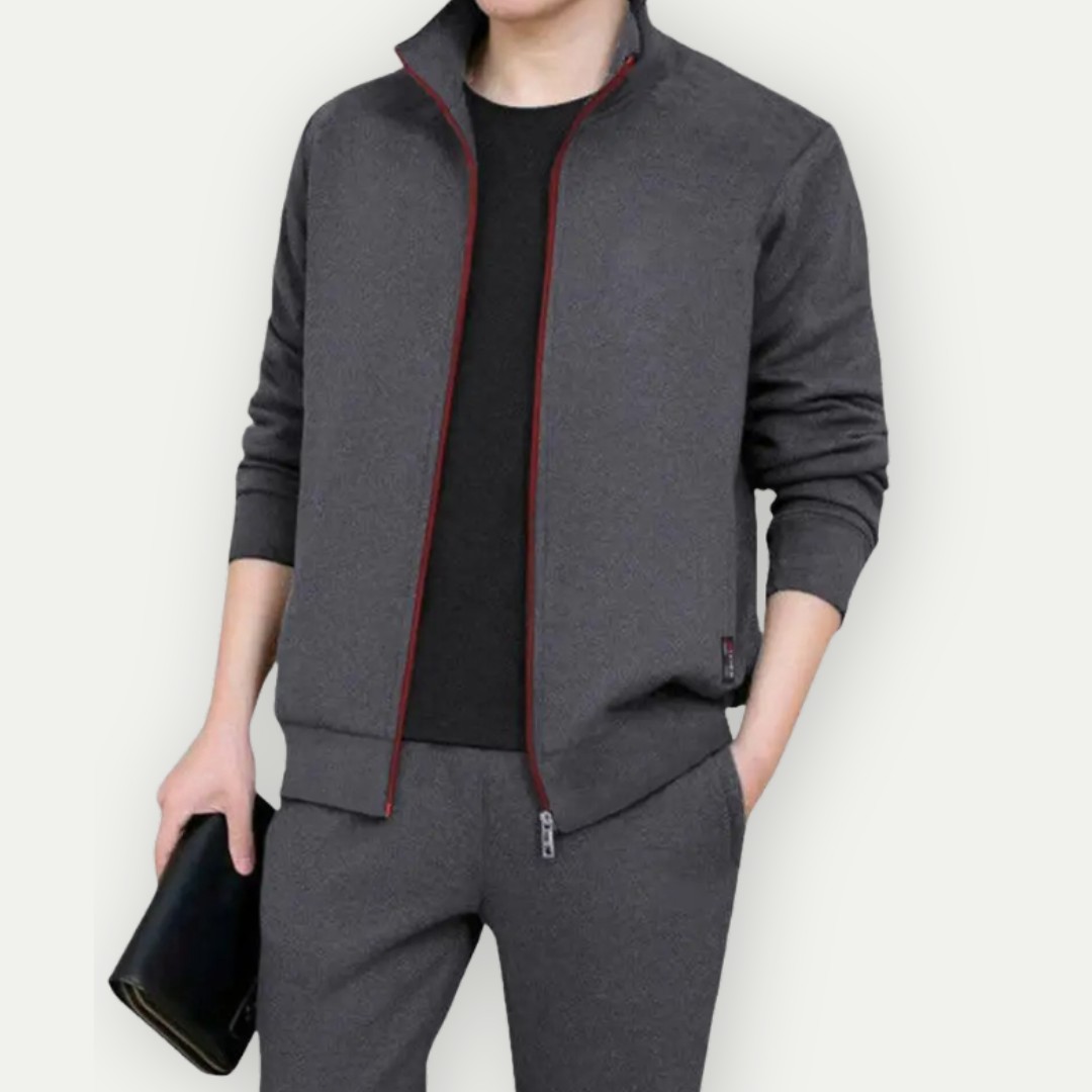 Heren Zip-Up Jas – Slim Fit – Hoge Kraag – Ribboorden – Ademend Materiaal