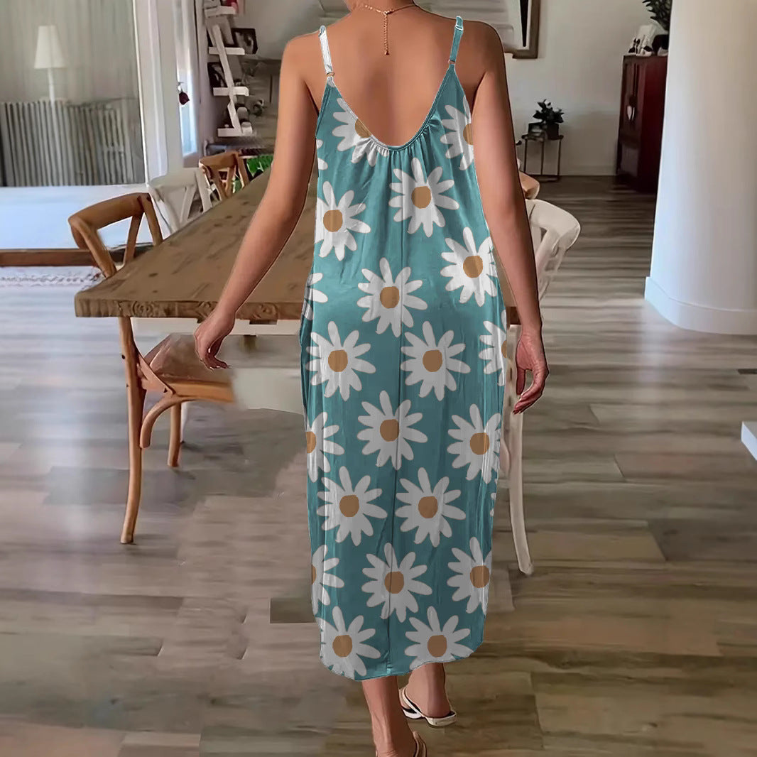 Dames Maxi Jurk – Flowende Pasvorm – Spaghettibandjes – Bloemenprint – Ademend Materiaal