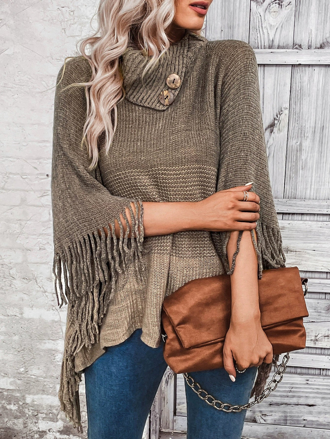 Dames Truien – Oversized Pasvorm – Wolmix Gebreid – Reverskraag met Franjes