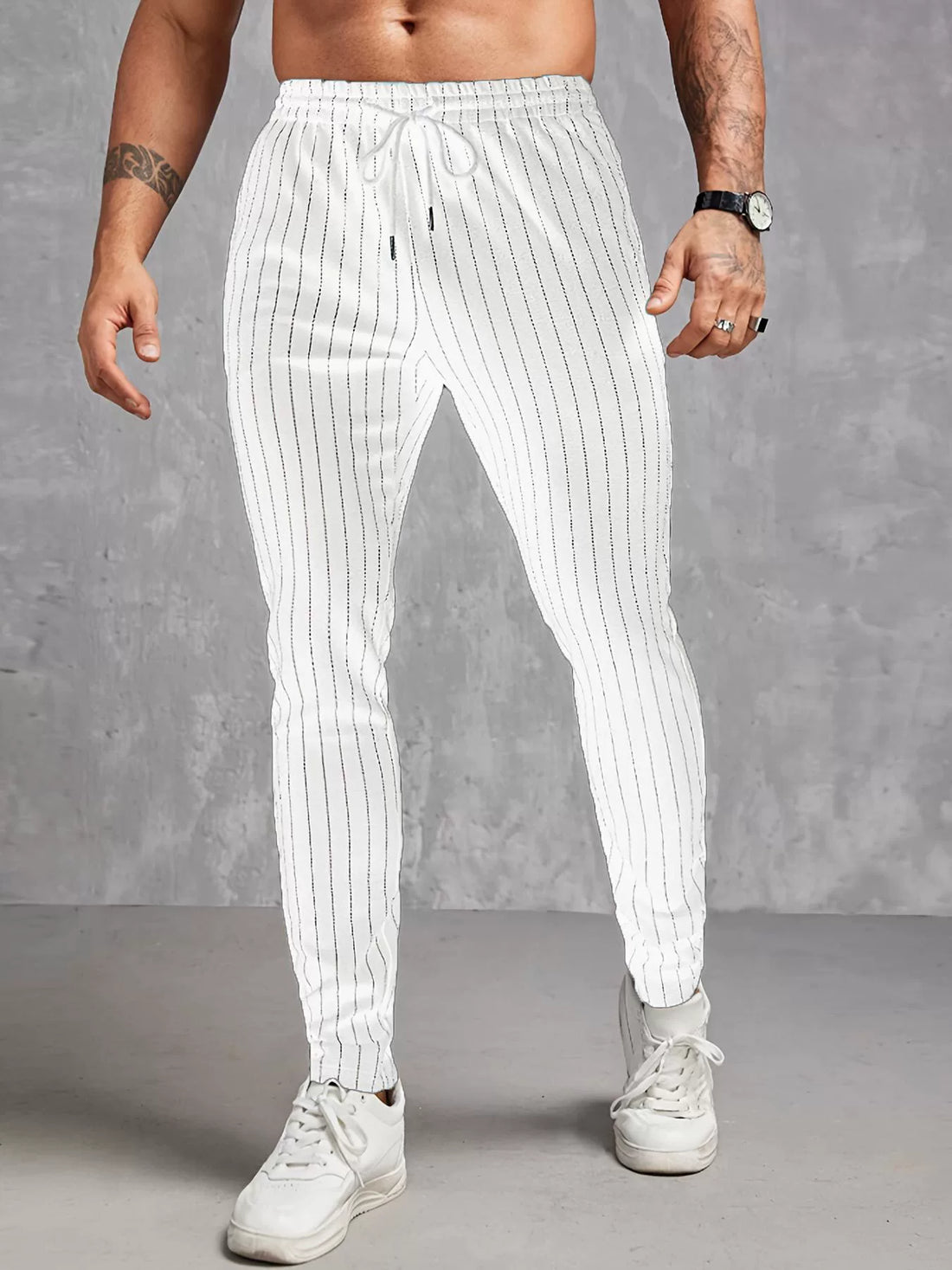 Heren Skinny Broek – Slim Fit – Gestreept – Elastische Taille met Koord – Lichtgewicht