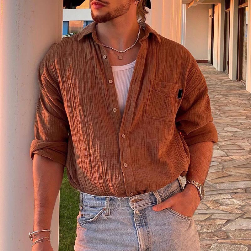 Herrskjorta Långärmad – Avslappnad Passform – Andningsbar – Knappstängning – Casual Stil