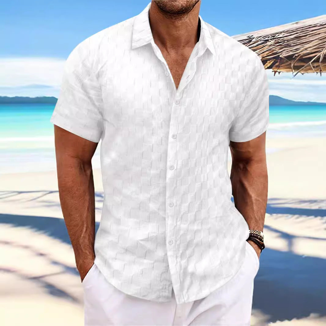 Herrskjorta – Regulär Passform – Andningsbart Strukturvävt Tyg – Kort Ärm – Knappslå Framtill