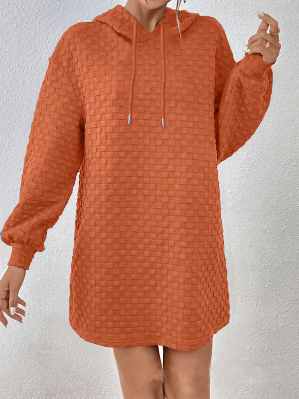 Dam Hoodie Klänning – Avslappnad Passform – Strukturtyg – Långa Ärmar – Med Huva