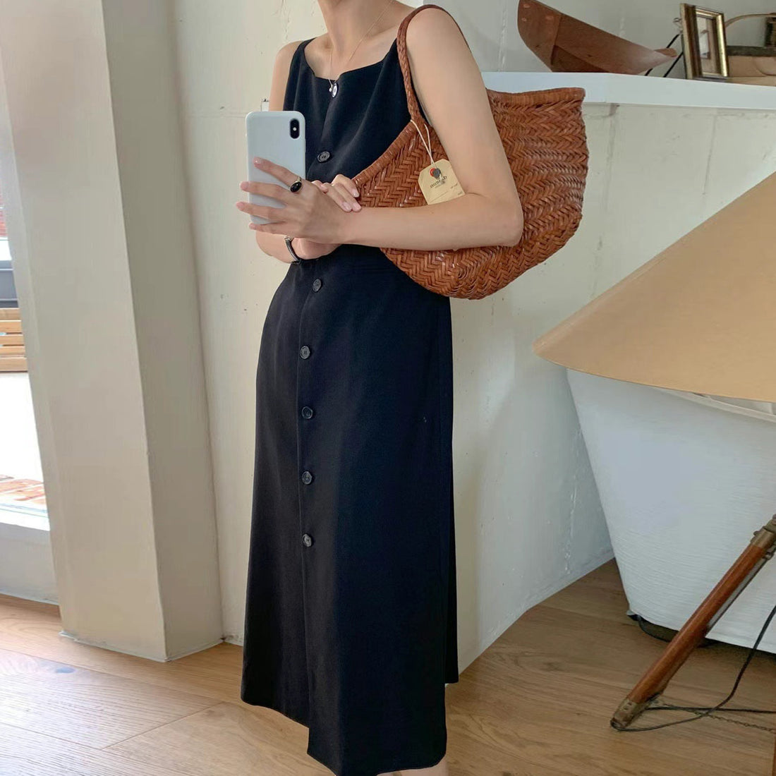 Mouwloze midi-jurk voor dames - Knoopsluiting aan de voorkant - Strik aan de zijkant - Zomerlook