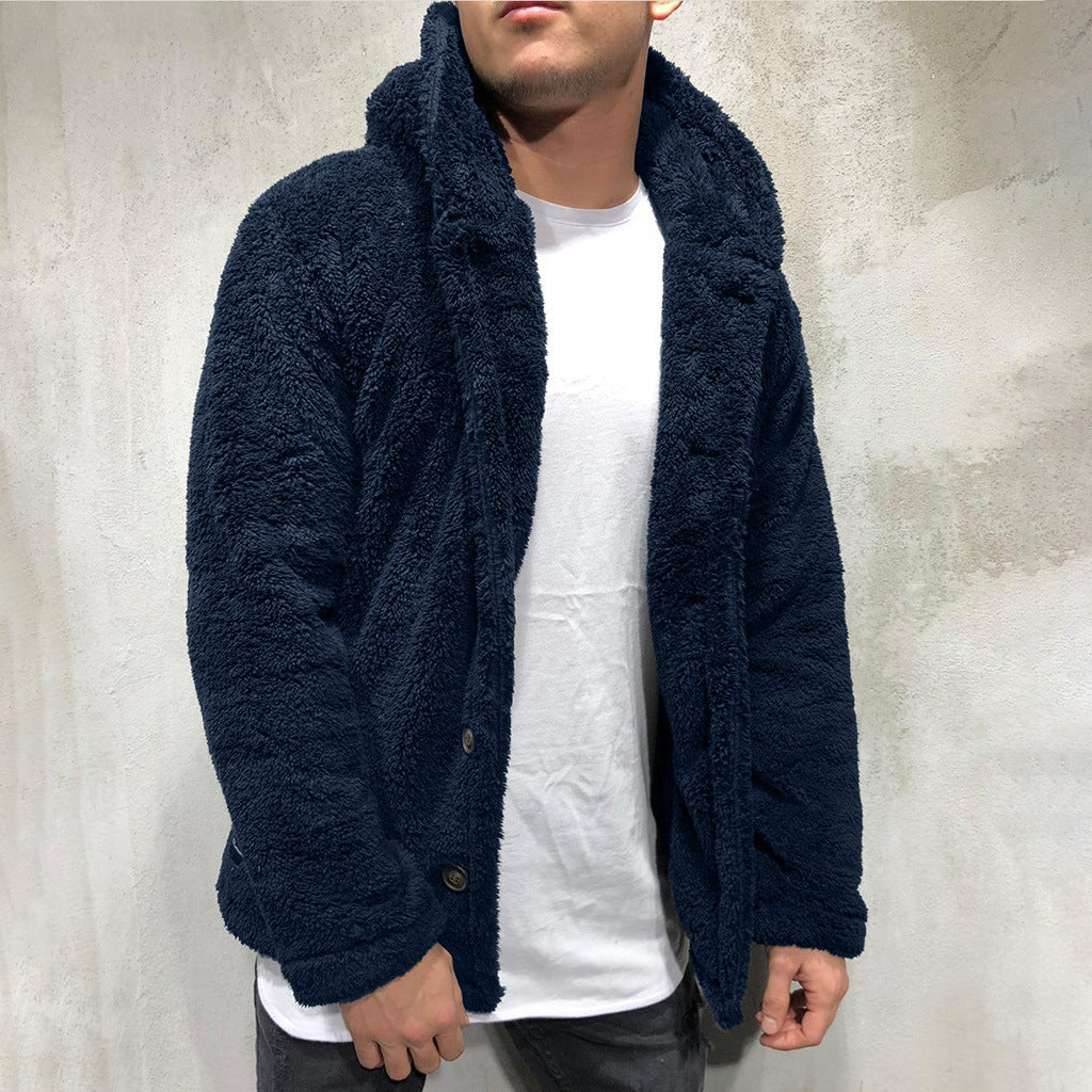 Heren Hooded Jas – Fleece – Relaxte Pasvorm – Knoopsluiting – Casual Laagje