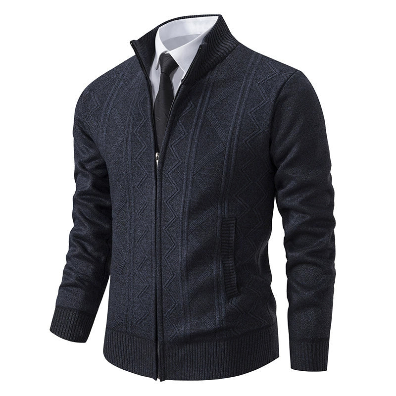 Heren Vest Jas – Wol Gebreid – Ritsluiting – Opstaande Kraag – Slim Fit