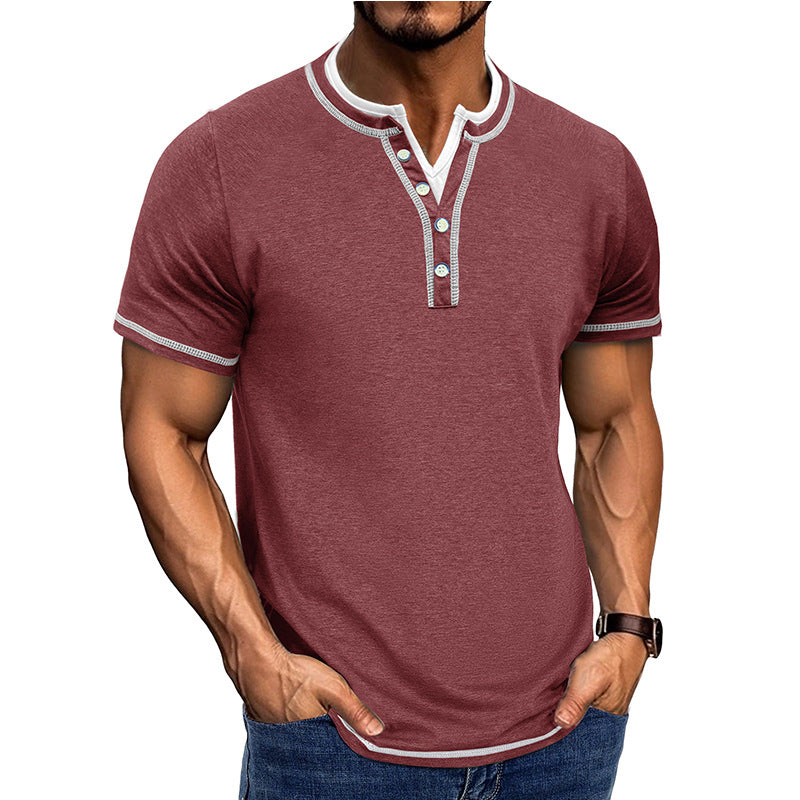 Heren Henley Shirt – Comfort Fit – Katoen Touch – Knoopsluiting – Korte Mouw