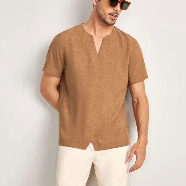 Heren T-shirt – Oversized Pasvorm – V-hals – Katoenmix – Korte Mouwen Casual