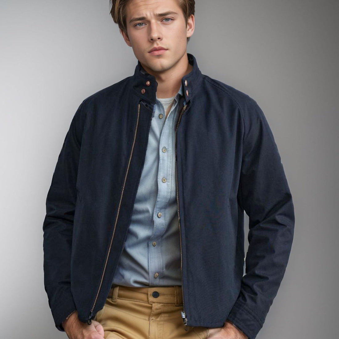 Herenjas – Slim Fit – Hoge Kraag – Katoenmix – Ritssluiting – Casual Taillemodel