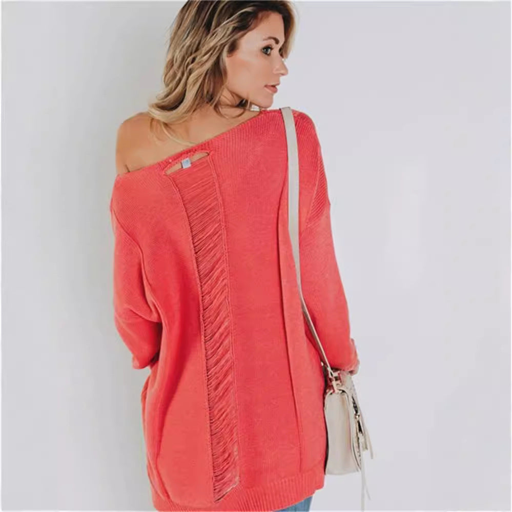 Dames Gebreide Trui – Oversized Pasvorm – V-hals – Wolstructuur – Voorzak