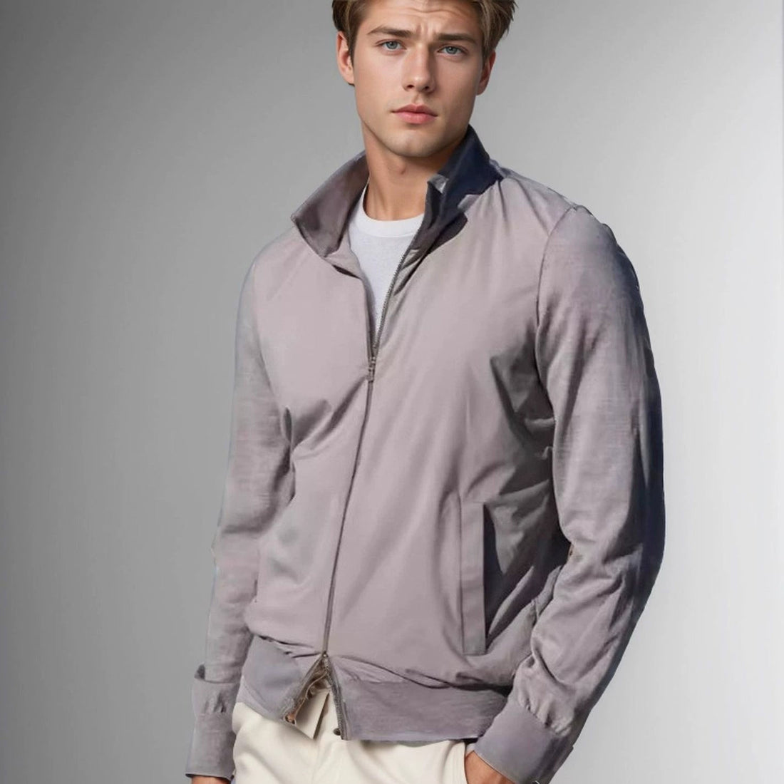 Herenjas – Slim Fit – Hoge Kraag – Geribde Boorden – Ritssluiting – Ademend