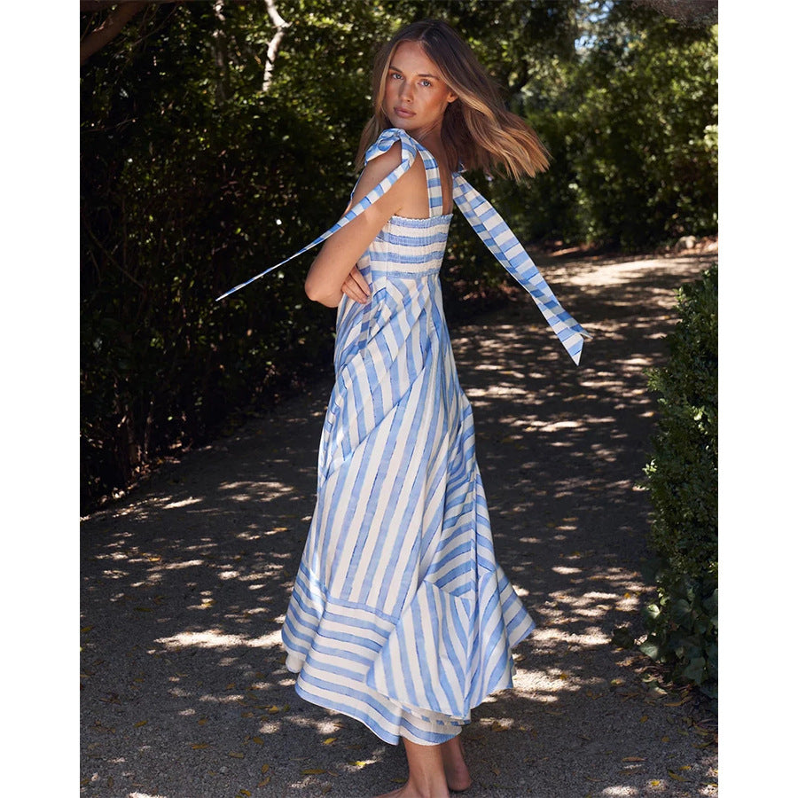 Dames Maxi Jurk – Katoenmix – Gesmokte Body – Strikbandjes – Flowy Pasvorm