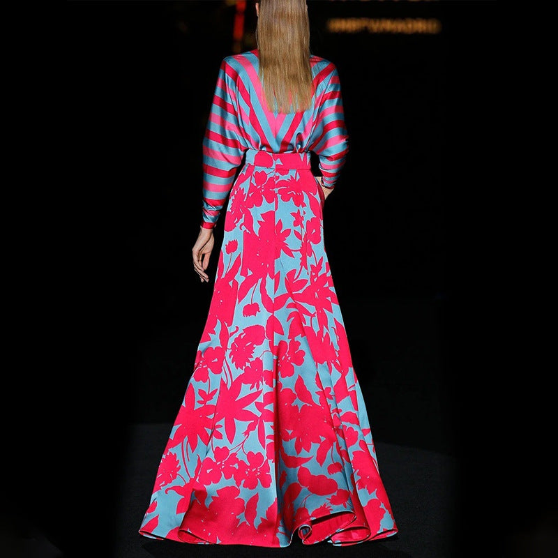 Dames Maxi Jurk – Luxe Stof – Flatterende Pasvorm – Lange Mouwen – Diepe V-Hals