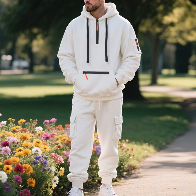 Heren Trainingspak – Relaxed Fit – Half-Zip Hoodie met Zak – Cargo Joggingbroek met Trekkoord