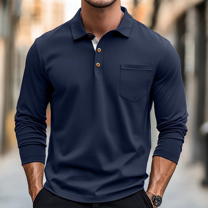 Heren Poloshirt met Lange Mouwen – Slim Fit – Katoenmix – Borstzak – Knoopsluiting