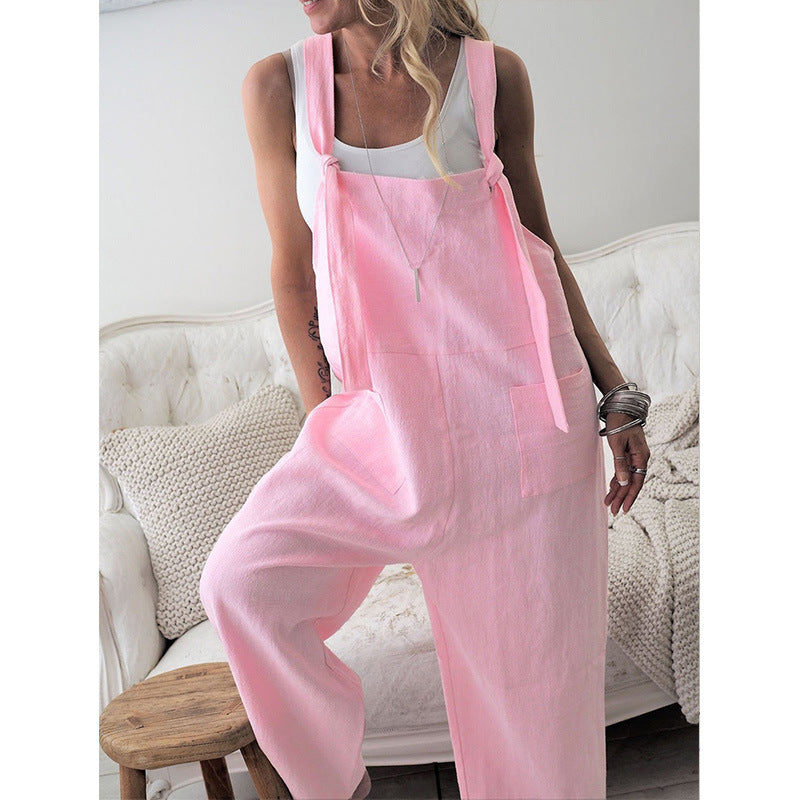 Dam hängselbyxor – Lös passform – Linne bomullsmix – Justerbara band – Casual