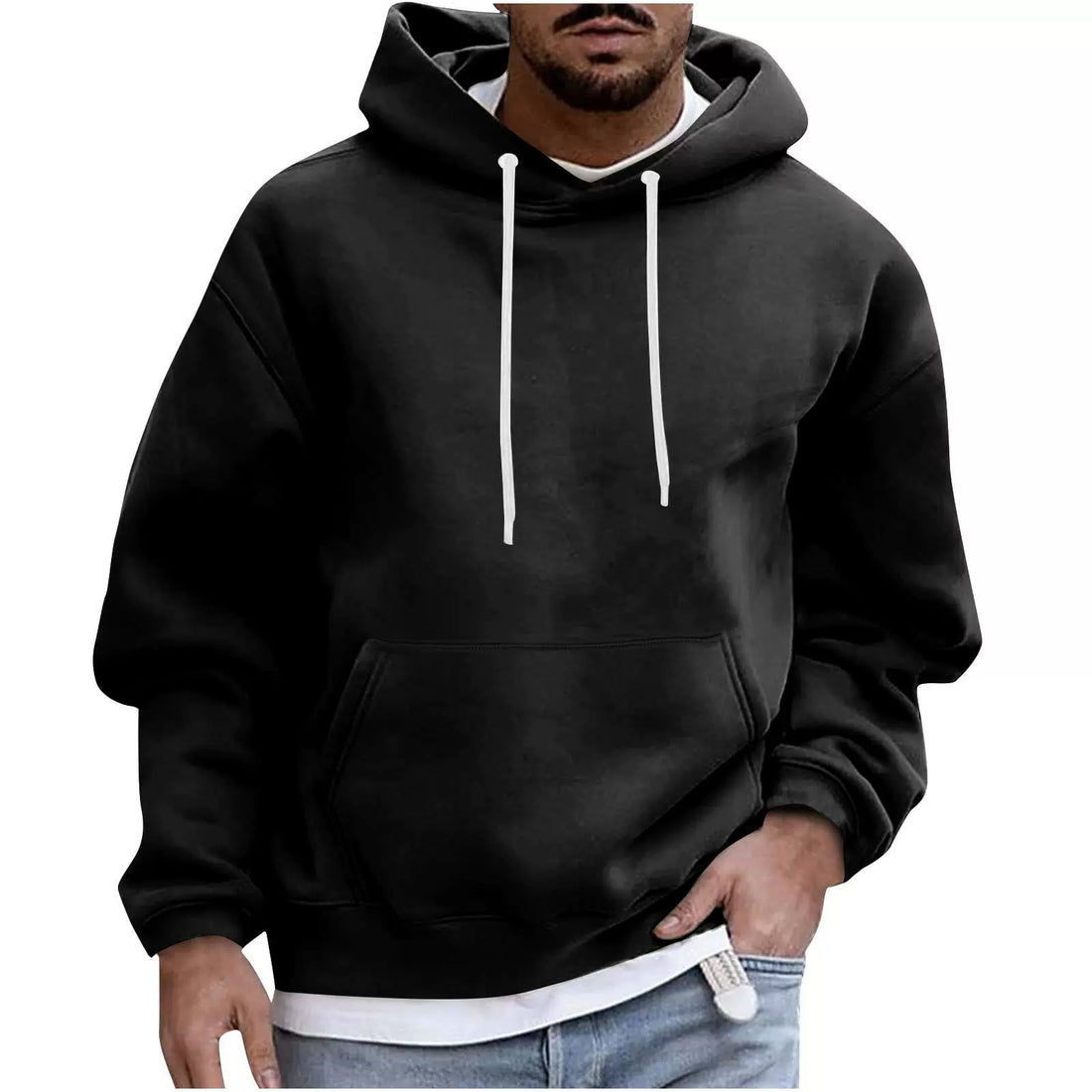 Heren Hoodie – Fleece – Losse Pasvorm – Capuchon met Trekkoord – Kangoeroezak