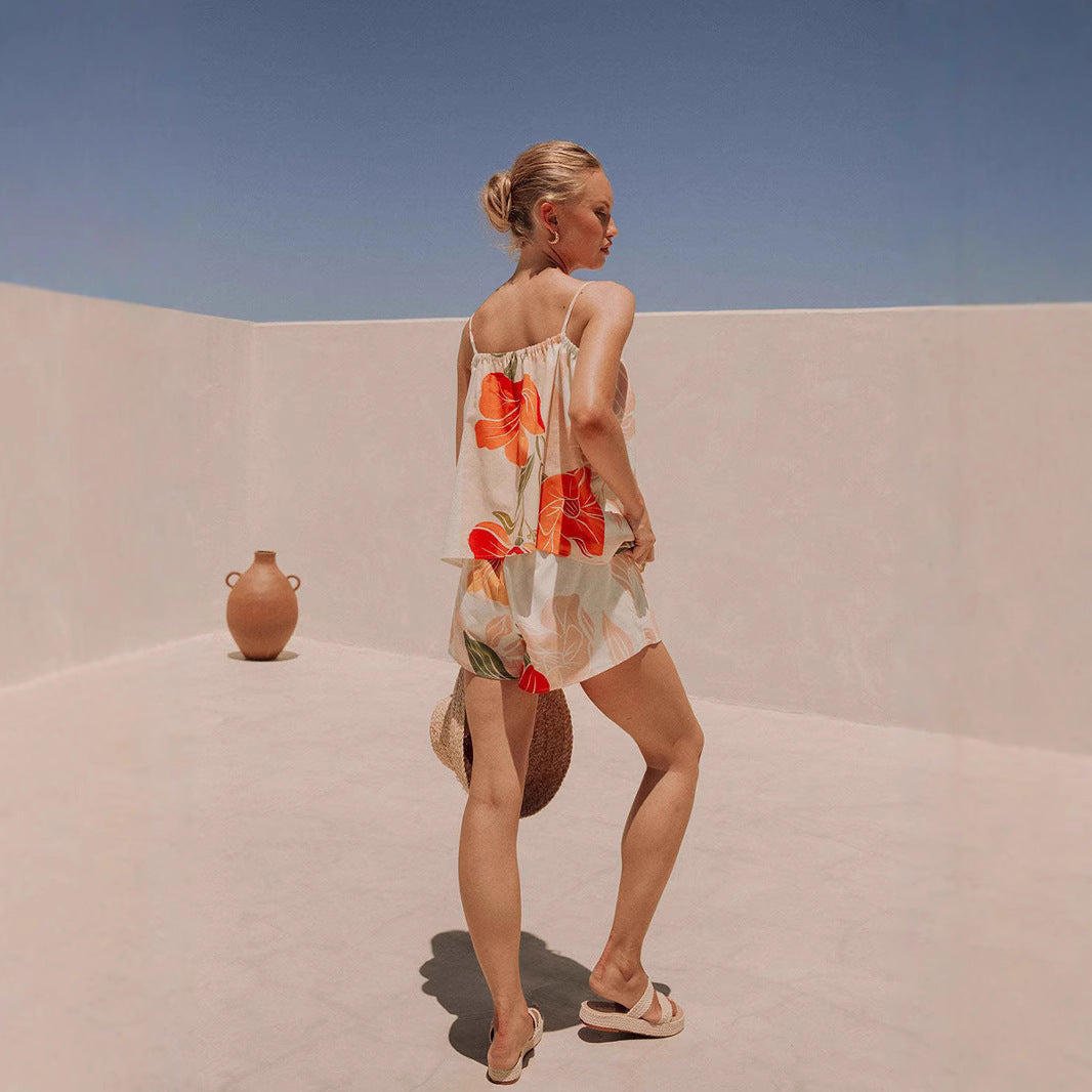 Damset - Lös passform - Andningsbart tyg - Blommönster - Avslappnad stil