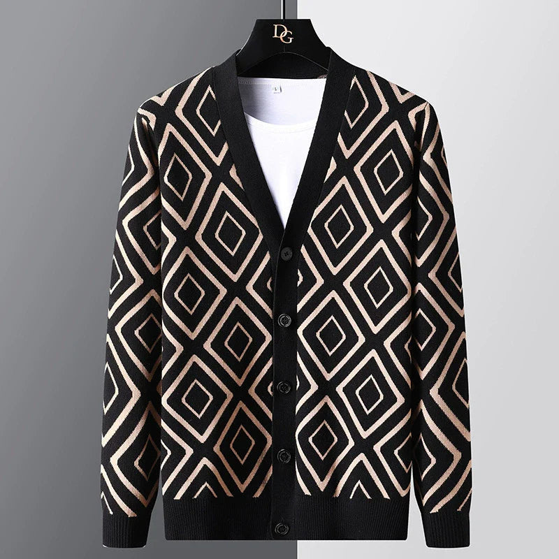 Heren vest – Slim fit – Gebreide jacquard – Knoopsluiting – Diamond patroon