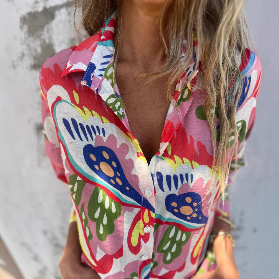 Damskjorta – Oversized Passform – Botanisk Print – Andningsbar Bekväm Modell