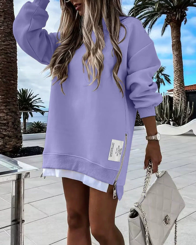 Dames Jurk - Sweatstof - Oversized Fit - Mini Lengte - Ronde Hals