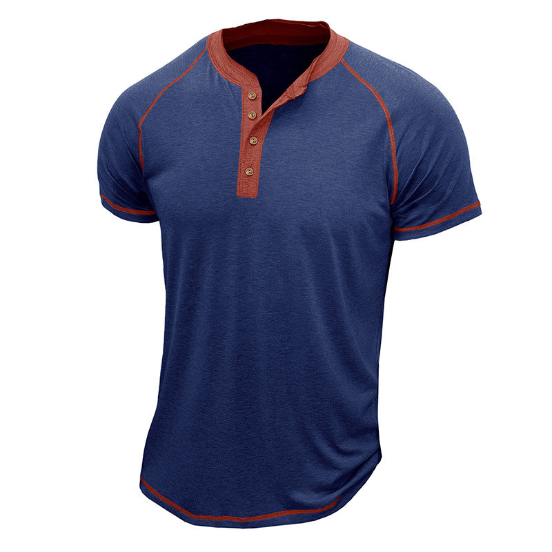 Heren Henley Shirt – Katoenmengsel – Regular Fit – Korte Mouwen – Contrastdetails